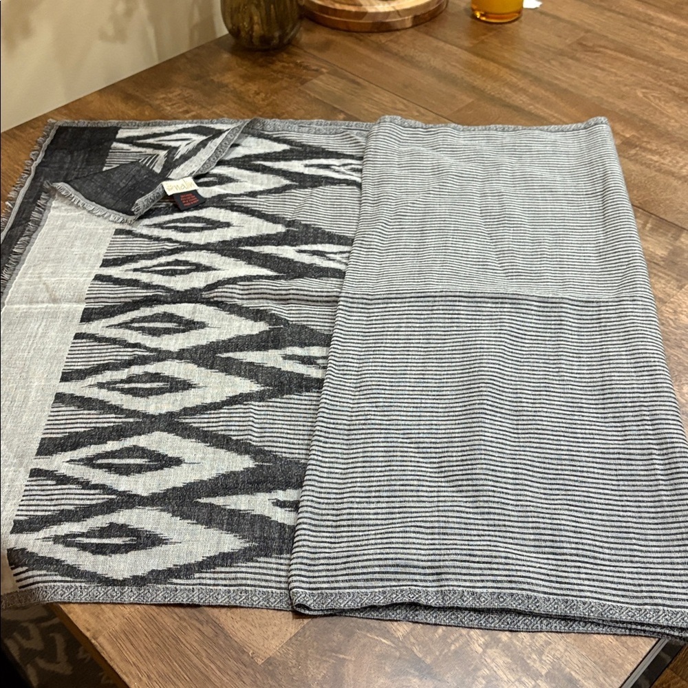 Nalini wool, cotton wrap, scarf, approx. 28” x 82” gray and black
